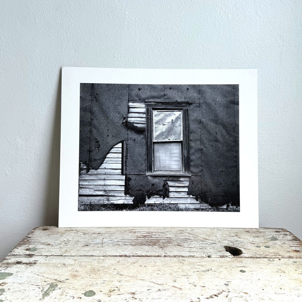 Vintage Black and White Photography Print Weathered Abandoned Building Art